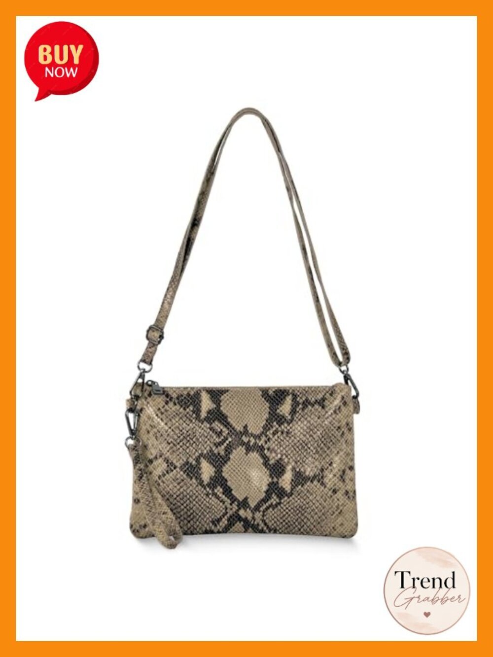 Genuine Suede Crossbody Wristlet with Python Print & Detachable Strap